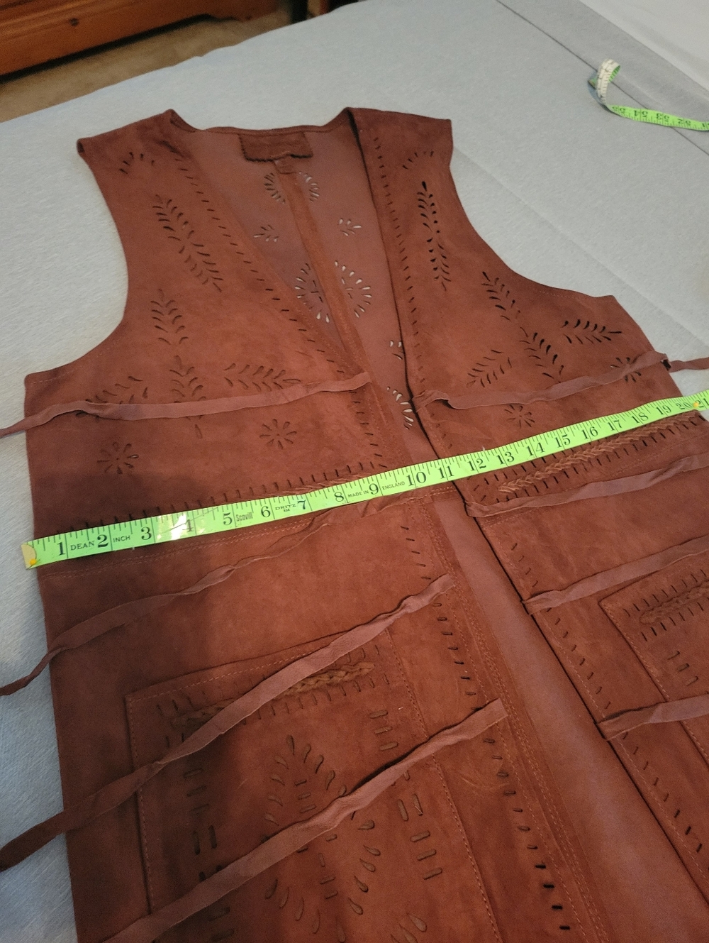 NWT Sundance Brown Suede Leather Laser-Cut Long Vest Size S - Picture 6 of 8